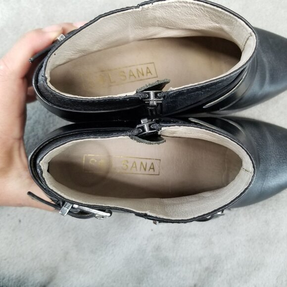 Sol Sana Shoes Womens EU 37 US 6.5 Black Leather Buckle Biker Buckle Ankle Boots - Picture 10 of 13